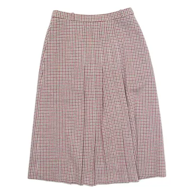 Womens Pleated Skirt Red Midi Wool Houndstooth M