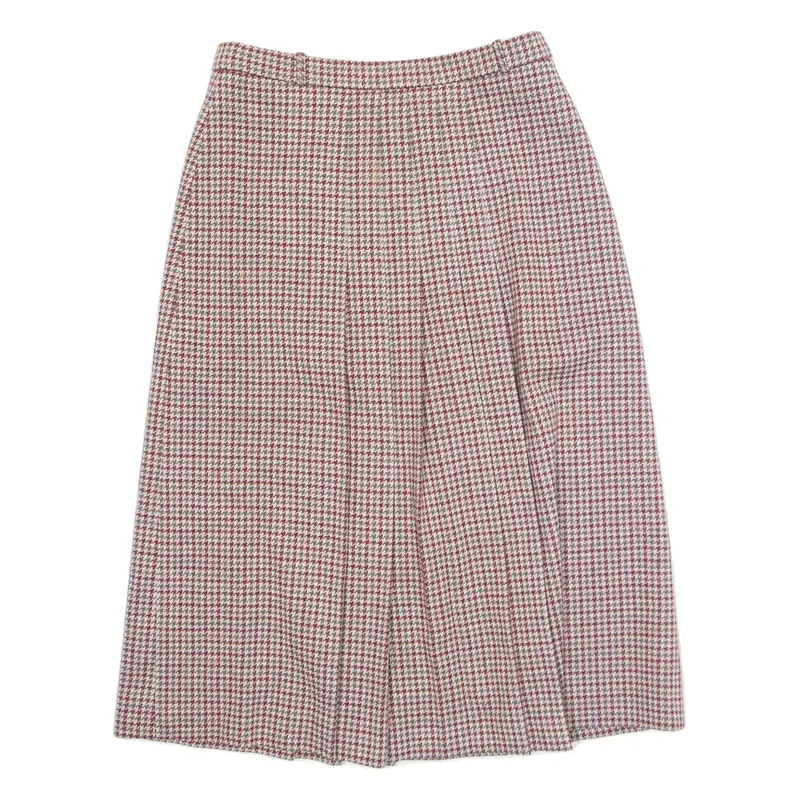 Womens Pleated Skirt Red Midi Wool Houndstooth M