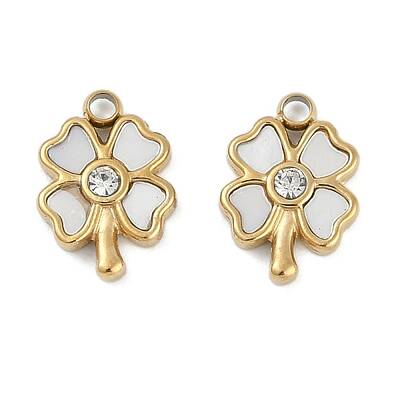 304 Stainless Steel Pave Natural White Shell Clover Charms