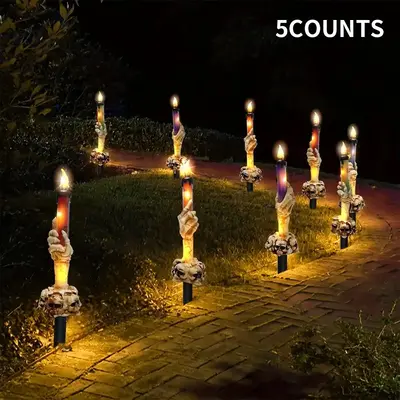 Solar Powered Skull Candle Light, 1 Box Halloween Themed Decorative Light, Outdoor Garden Decoration for Lawn, Front Porch, Y...