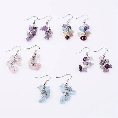 Natural Mixed Stone Dangle Earrings