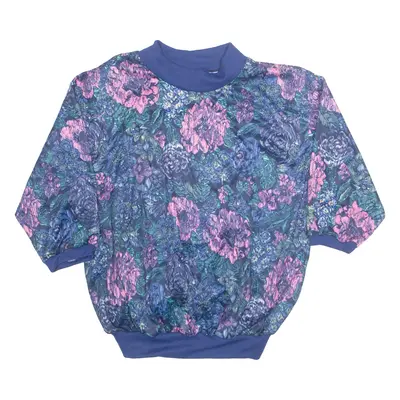 JUST 4 Womens Printed Blouse Blue 3/4 Sleeve 90s Crazy Pattern M