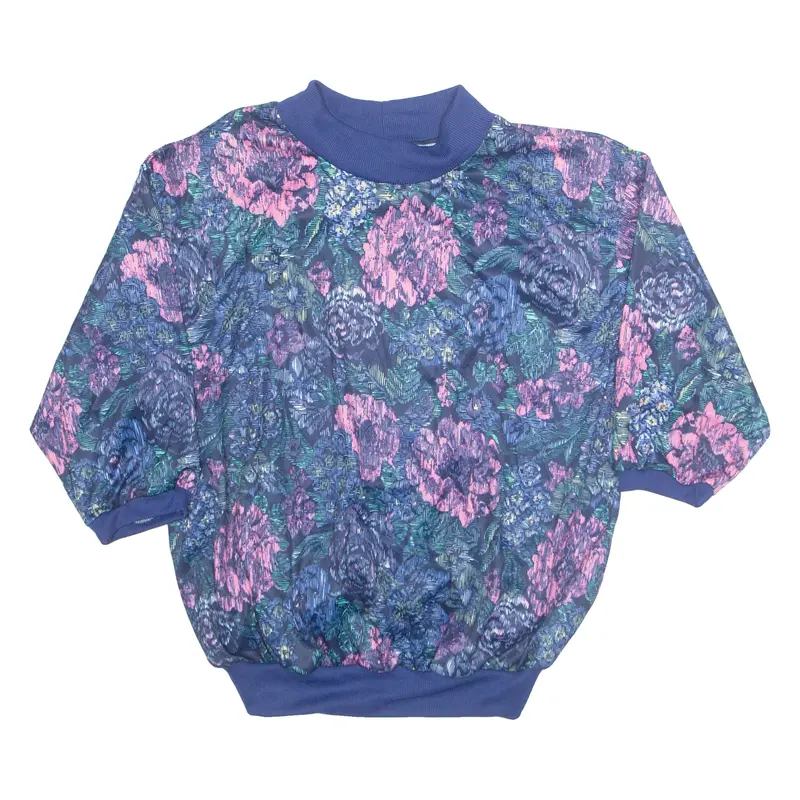 JUST 4 Womens Printed Blouse Blue 3/4 Sleeve 90s Crazy Pattern M