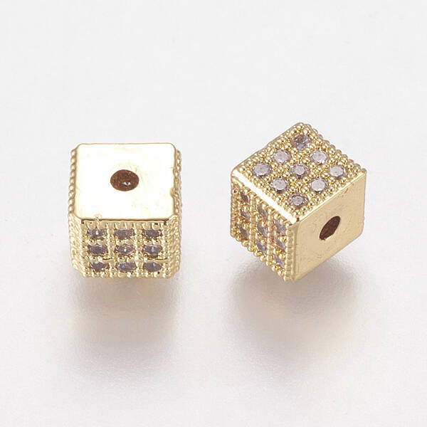 Brass Micro Pave Cubic Zirconia Beads