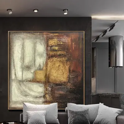 Gold Abstract Painting Oversized Brown Paintings on Canvas Extra Large Gold Leaf Art Original Abstract Painting Wall Art Offi...