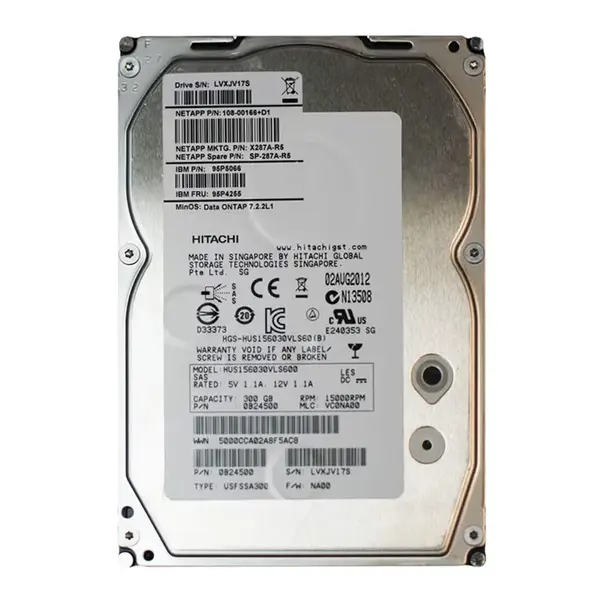 108-00166+D1 NetApp 300GB 3Gb/s SAS 15000 3.5-inch Hard Drive
