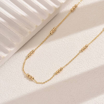 Fashionable Vintage Simple Brass Round Beads Link Chain Women's Long Necklaces