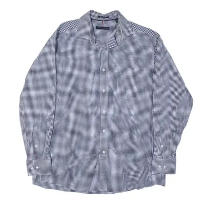 TOMMY HILFIGER Regular Fit Stretch Wrinkle Resistant Shirt Blue Check Long Sleeve Mens L