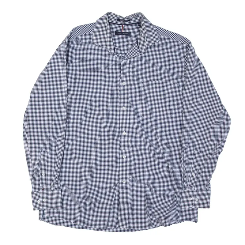 TOMMY HILFIGER Regular Fit Stretch Wrinkle Resistant Shirt Blue Check Long Sleeve Mens L
