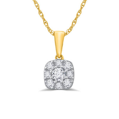 Dainty Cushion Shaped  Lab Grown Cluster Diamond Necklace | Yellow Gold 1/4 - 1 1/2 CT. TW.