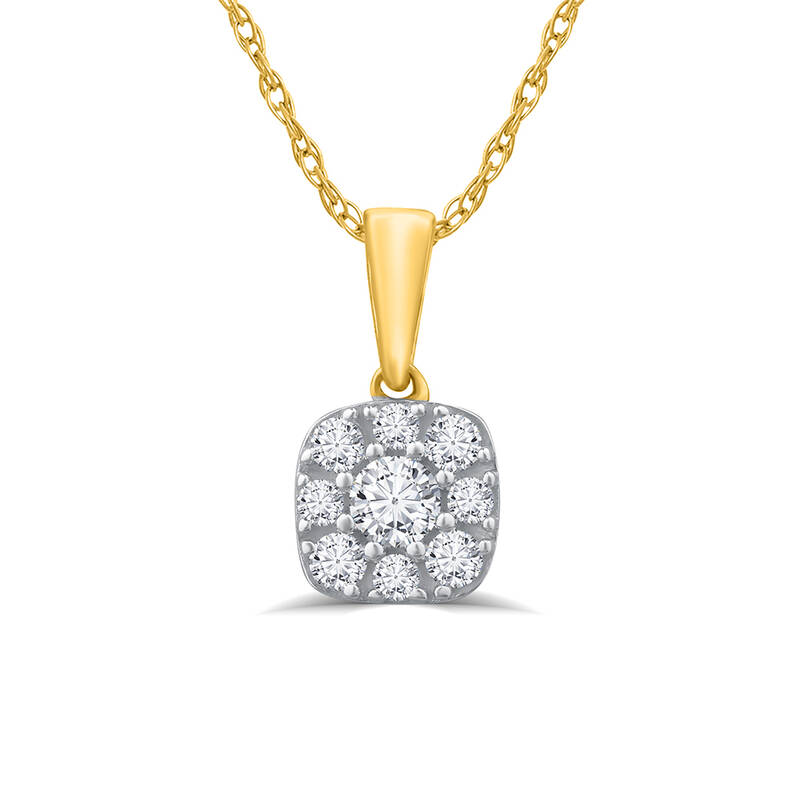 Dainty Cushion Shaped  Lab Grown Cluster Diamond Necklace | Yellow Gold 1/4 - 1 1/2 CT. TW.
