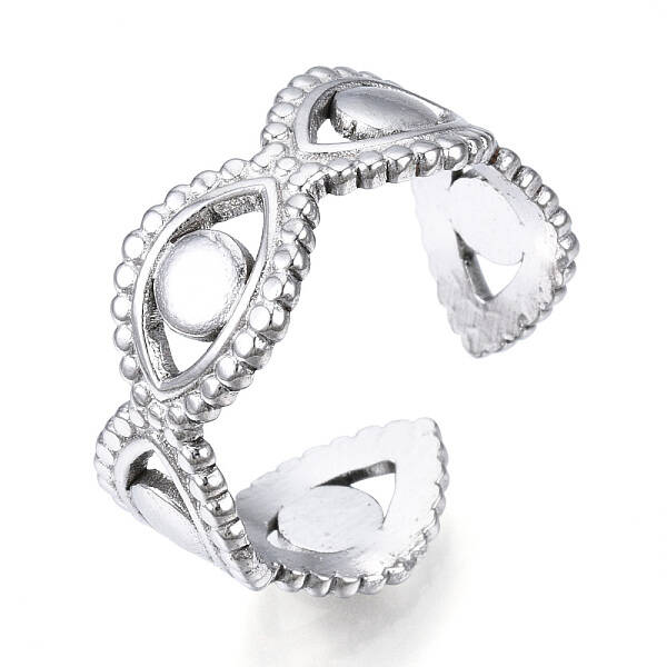 Non-Tarnish 304 Stainless Steel Evil Eye Open Cuff Ring