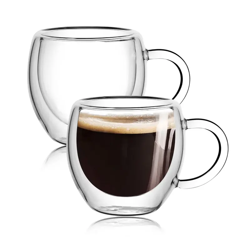 2-Pack 2.5Oz / 80ml Espresso Cups With Handle,Clear Espresso Shot Glasses, Double Wall Insulated,Tazas de Cafe Expreso,Microw...