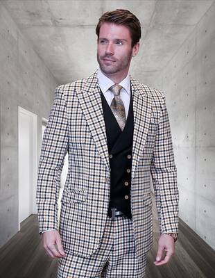 Statement Men's 100% Wool Checkered Plaid 3-Piece Suit