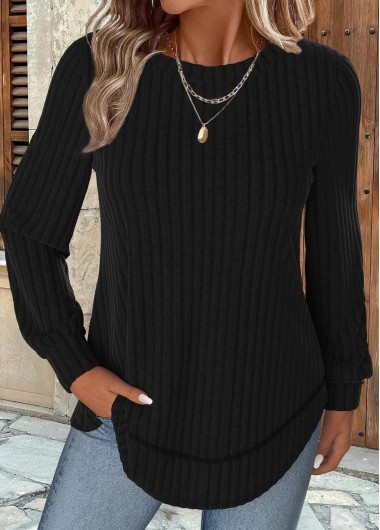 Modlily Black Long Sleeve Round Neck Sweatshirt - L