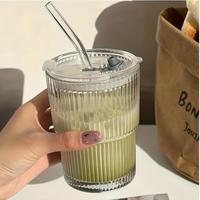 Drinking Glass with Lid & Straw, Clear Iced Coffee Cup, Portable Drinking Cup for Home Office Use, Kitchenware