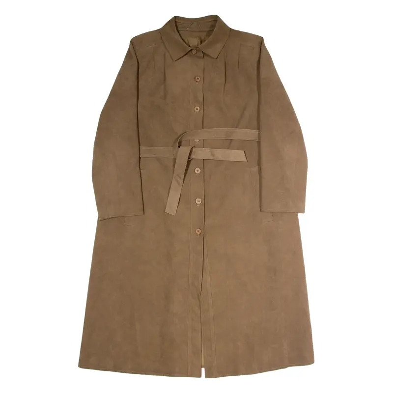 ALCANTARA Womens Trench Coat Brown Faux Suede 90s UK 16