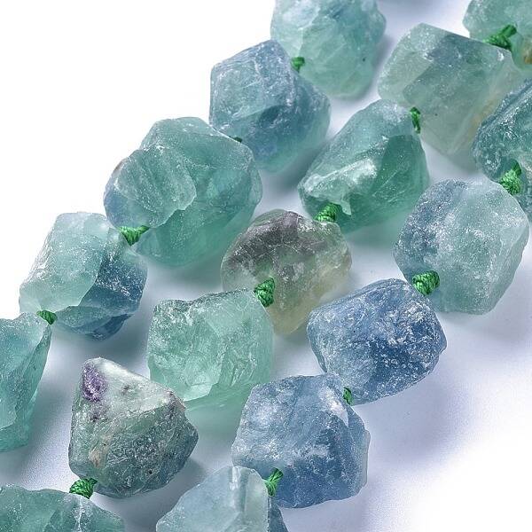 Natural Gemstone Fluorite Rough Nuggets Bead Strands