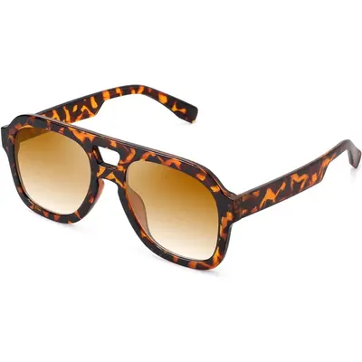 FEISEDY Vintage Pilot Sunglasses Double Bridge Women Men Large Square Thick Frame Trendy Eyewear UV400 B2846