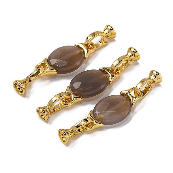 Rack Plating Brass and Grey Agate Flod Over Clasps