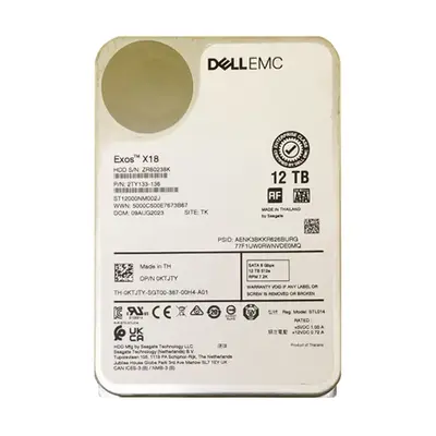 0KTJTY Dell 12TB 7200RPM 6Gb/s SATA Hot Plug 3.5-inch Hard Drive
