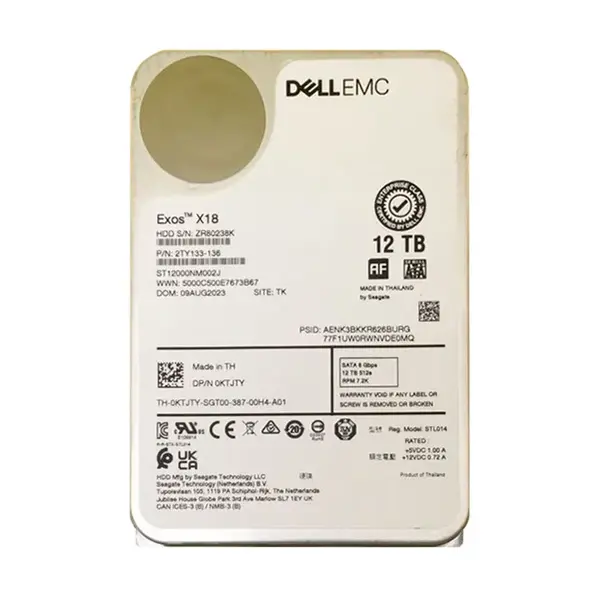 0KTJTY Dell 12TB 7200RPM 6Gb/s SATA Hot Plug 3.5-inch Hard Drive