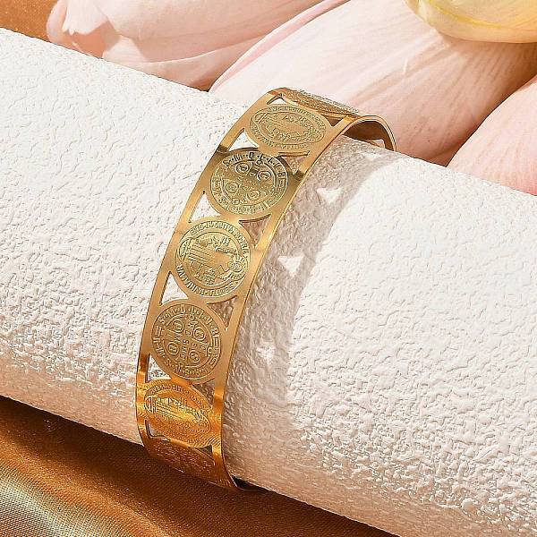 Religion Theme 304 Stainless Steel Cuff Bnagles for Women
