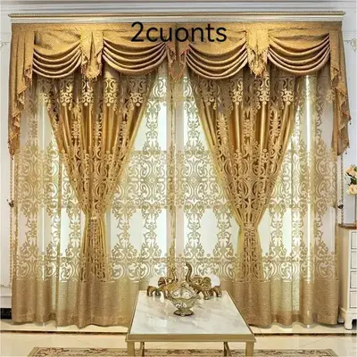 European Style Embroidered Curtain, 2 Counts/set Semi-shading Luxurious Curtain, Simple Modern Curtain for Living Room & Bedr...