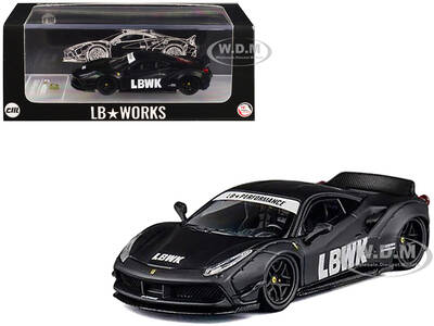 LB Works 488 LBWK Matt Black 1/64 Diecast Model Car by CM Model