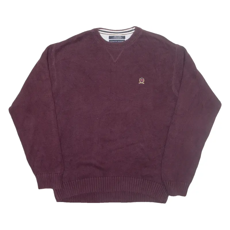 TOMMY HILFIGER Mens Jumper Maroon Tight Knit XL