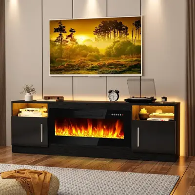 【2 Packages Shipping】Fireplace TV Stand Entertainment Center with 36 Fireplace, 70 Wooden TV Stand for TVs Up to 80...