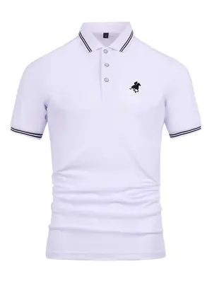 New Business Leisure Embroidered Lapel Polo Shirt, Summer Clothes Horse & Eagle & Deer Animal Embroidered Lapel T-shirt, Nati...
