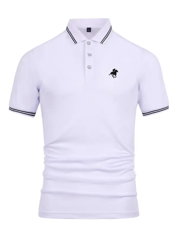 New Business Leisure Embroidered Lapel Polo Shirt, Summer Clothes Horse & Eagle & Deer Animal Embroidered Lapel T-shirt, Nati...