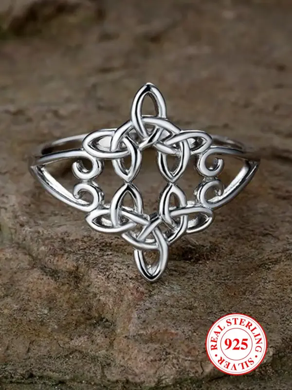 925 Sterling Silver Hollow Out Knot Design Ring, Fashion Jewelry Accessories for Women & Girls, Simple Jewelry for Party, Tre...