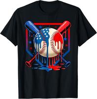 4th Of July Baseball Drip Patriotic Ice Cream Youth Boys T-Shirt Cotton Fabric