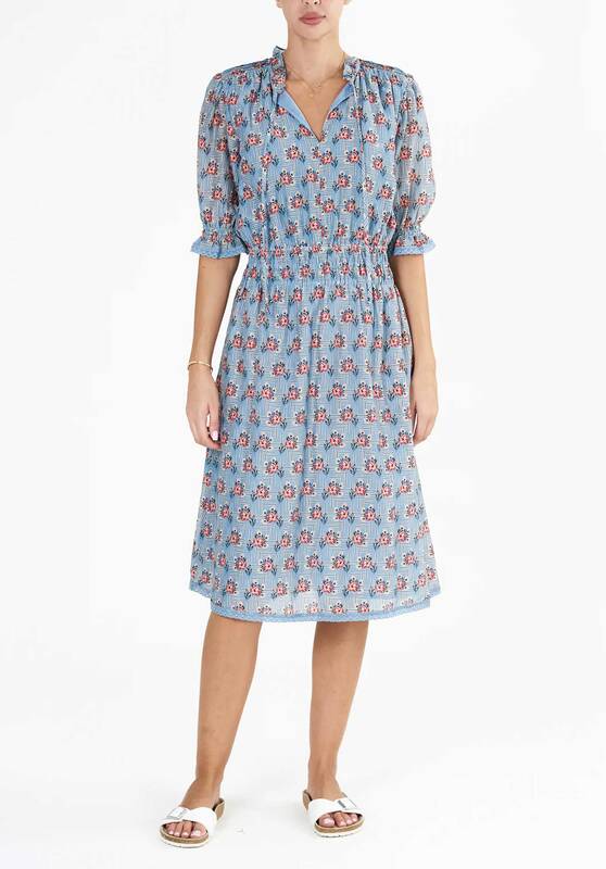 Dress Ara Print Midi Blue | Color: BLUE | Size: L