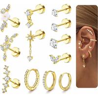 LOLIAS 12Pcs Single 16G Cartilage Earrings for Women Flat Back-Hypoallergenic Surgical Stainless Steel Stud Hoop Cartilage Ea...