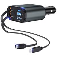 4-in-1 Retractable Car Charger, 100W USB-C Fast Adapter with Lightning Cable & Dual Ports for iPhone, iPad, AirPods, Samsung,...
