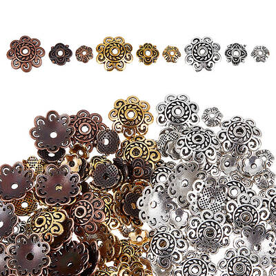 450Pcs 9 Styles  Tibetan Style Alloy Flower Bead Caps