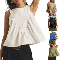YeoKou Womens Sleeveless Peplum Top Swing Tank Loose Fit Back Button Casual Blouse Ruffled Shirts