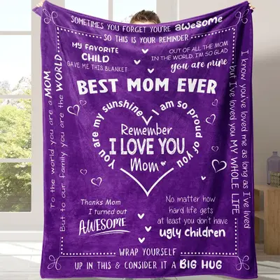 Mother's Day Letter Pattern Blanket with Storage Bag, 1 Count Soft Comfortable Throw Blanket, Warm Napping Blanket for Home O...
