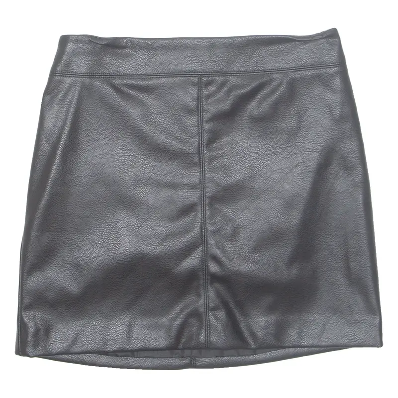 DIVIDER Womens Straight Skirt Black Short Leather UK 10