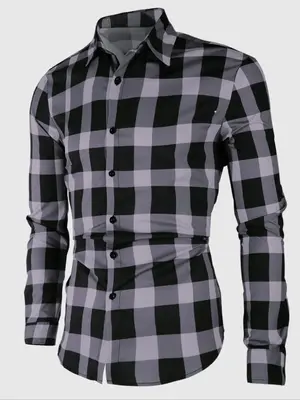 Men's Regular Fit Plaid Print Button Front Shirt, Long Sleeve Collar Button Up Top for All Seasons, Casual Men's Long Sleeve...