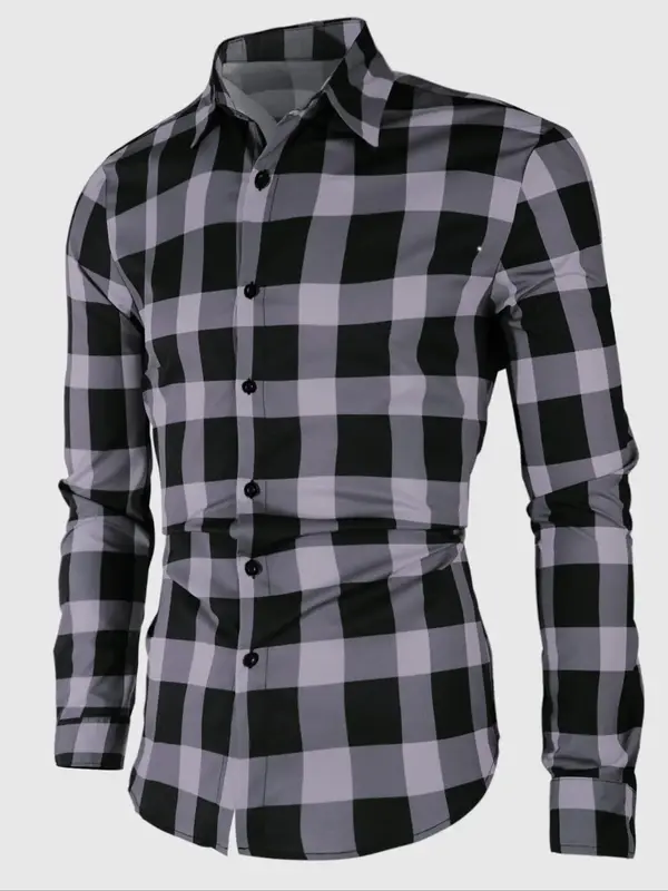 Men's Regular Fit Plaid Print Button Front Shirt, Long Sleeve Collar Button Up Top for All Seasons, Casual Men's Long Sleeve...