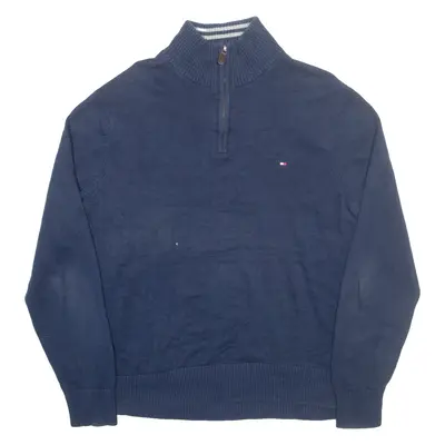 TOMMY HILFIGER Mens Jumper Blue 1/4 Zip Tight Knit L