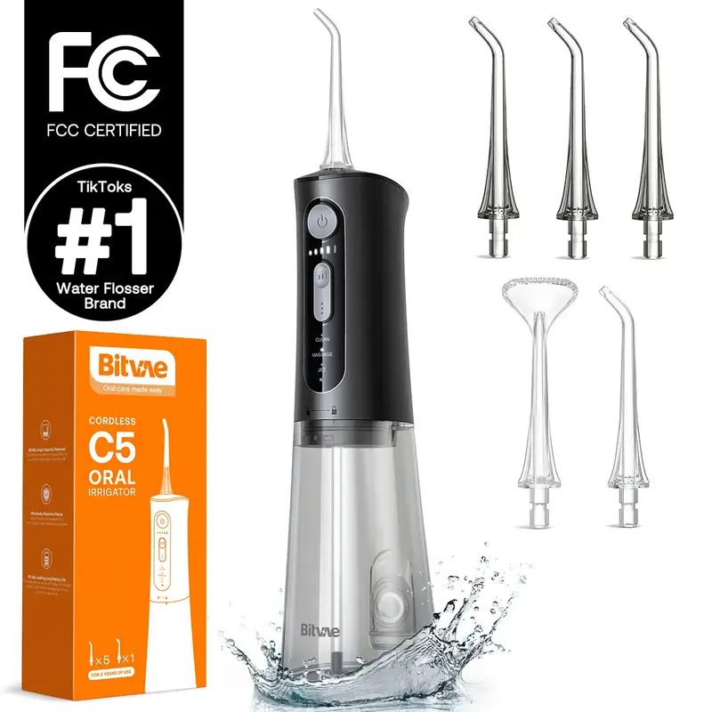 Bitvae C5/C6 Water Flosser for Teeth - Cordless Portable Oral Irrigator, Powerful and Rechargeable, IPX7 Waterproof for Brace...