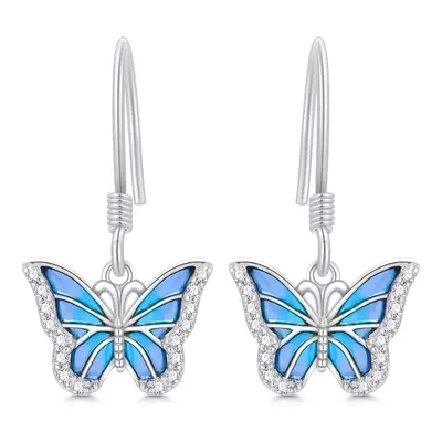 10K White Gold Moissanite Butterfly Drop Earrings