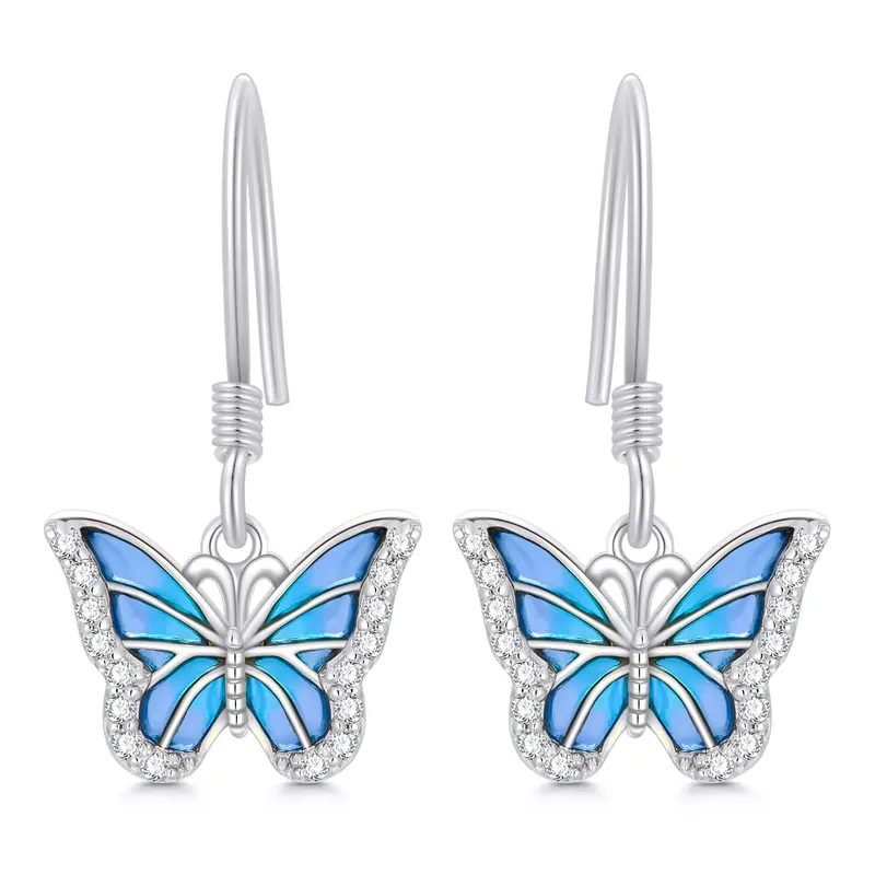 10K White Gold Moissanite Butterfly Drop Earrings