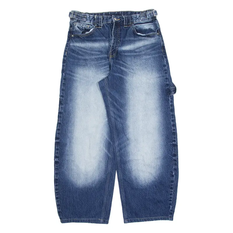 BERSHKA Womens Jeans Blue Relaxed Wide-Leg Stone Wash W30 L28