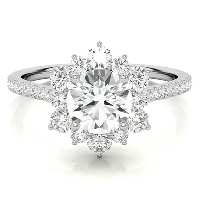 10K White Gold Round Cut Snowflake Moissanite Engagement Ring